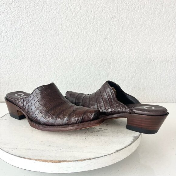 Rod Patrick Womens Mules 5.5 C Brown Caiman Leather Western Slip On Boots Shoes - Picture 1 of 11